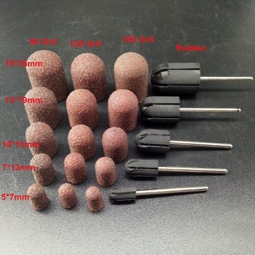 5pcs/lot 5*11 7*13 10*15 13*19 16*25 professional Nail sanding cap ! for electric nail drill manicure pedicure,3 Grit,No Rubber