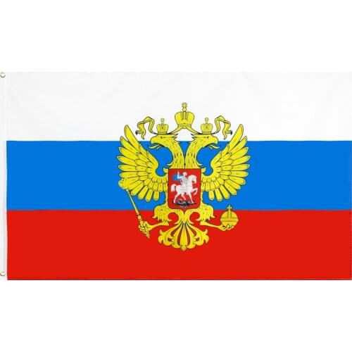 90x150cm rising forward russian Flag with national emble eagle