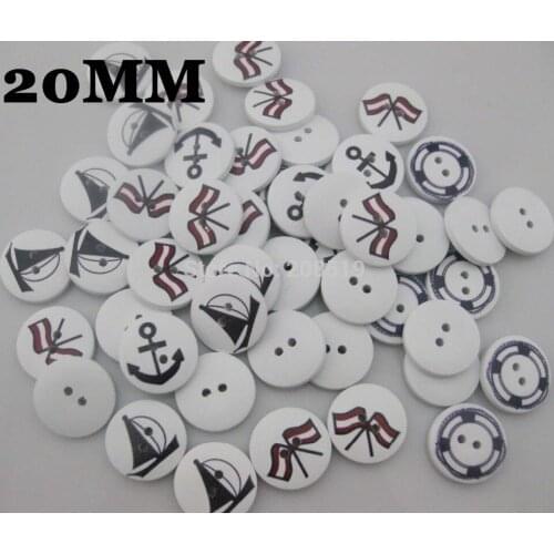 WB0218 White buttons 20mm wooden printed 100pcs mixed children clothes button
