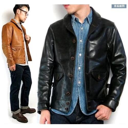 Free shipping.Brand classis Cossack horsehide coat,man genuine leather Jacket,High quality mens slim japan style leather clothes
