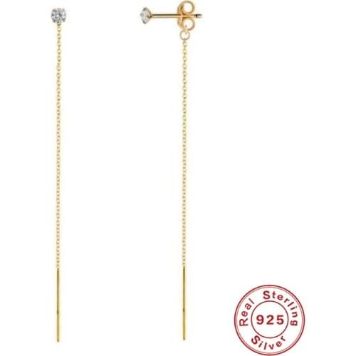 BOAKO 925 Sterling Silver Long Chain Tassel Drop Earring Line Crystal Long Line Bar Pendant Dangle Earring Jewelry For Women