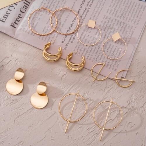 Big Hoop Earrings Korean Geometry Metal Gold Earrings For Women Female Retro Drop Earrings 2020 Trend Fashion Jewelry Whoselase