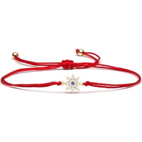 Cute Small Eight Pointed Star Cubic Zirconia Charm Bracelet Women Girl Snowflake Black Pink Grey Red String Handmade Jewelry Her