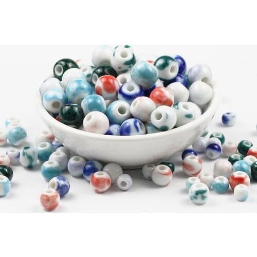 JHNBY 100pcs Glaze Ceramic beads 6/8/10MM Round blue and white porcelain Loose beads for Jewelry bracelets making DIY Findings