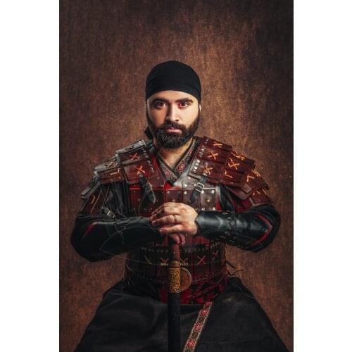 Leather Mongolian Lamellar Warrior Armor Bracers Belt Kaftan Shirt Pant Boots Set Costume