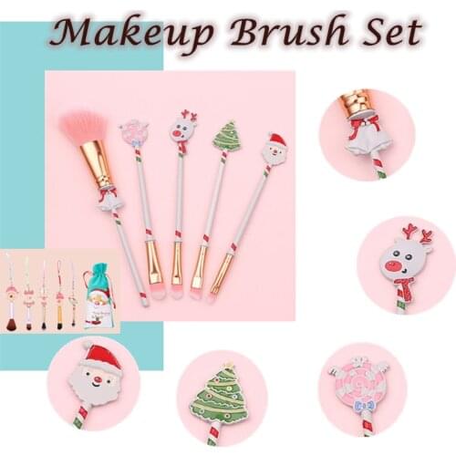 5 PCS Makeup Brush Set Unisex Portable Christmas Cartoon Pattern Professional Makeup Tools Health and Beauty Beauty Tools