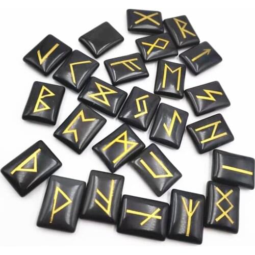 Natural Black obsidian Rune Stones Set with Engraved Elder Futhark Alphabet Crystal Meditation Divination