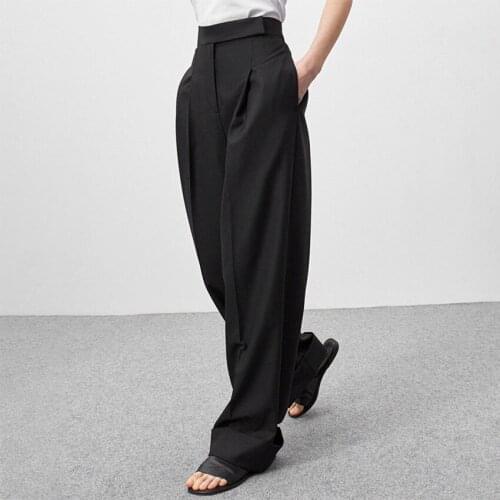 Autumn Women Loose High Waist Solid Color Wide Leg Pants