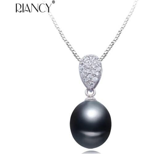 Fashion freshwater black pearl pendant 925 sterling silver pendant necklace 9-10mm natural pearl necklace for wedding jewelry