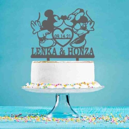 Personalized Wedding Cake Topper Custom Name Date Mickey Minnie Silhouette Cake Topper For Wedding Cake Decoration Topper YC225