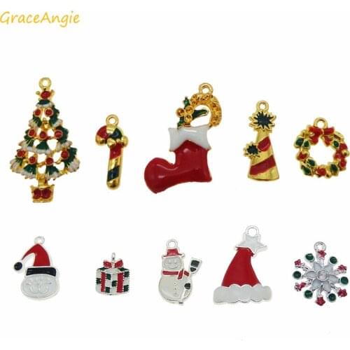 10pcs Alloy Mixed Style Christmas Bracelet Charms Tree Hat Santa Claus Necklace Pendants for DIY Jewelry Making Hadmade Findings