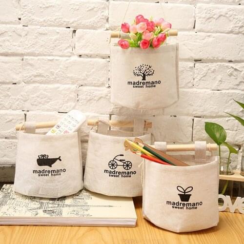 1Pcs 15*13.5cm Hanging Storage Bag Home Storage Pockets Wall Pouch Multifunction Home Decor Cosmetic Toys Organizer Cotton Linen