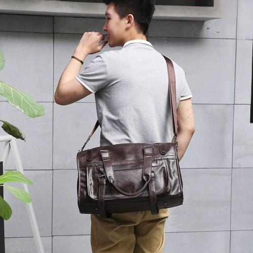 Casual Men faux Leather Traveling Bag Imitation Sheepskin Large-Volume Short Trip Business Trip Single-shoulder Crossbody Bag