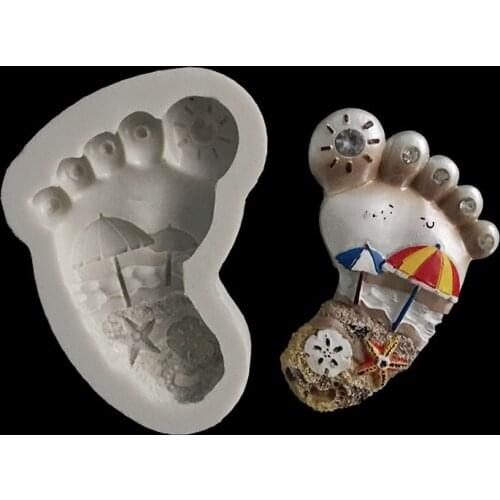 Minsunbak Footprint Silicone Mold Summer Beach Romantic Cake Decoration Chocolate Mold Fondant Mold DIY Baking Tool