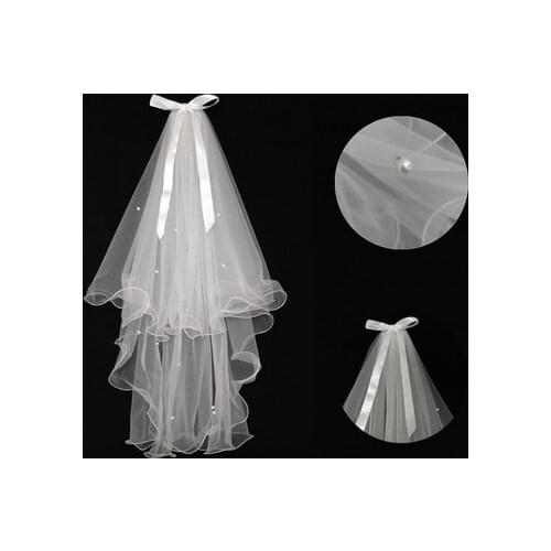 Wedding Veil with Satin Ribbon Veil with Two Layer -Cascade Veils Bridal Accessories 2021