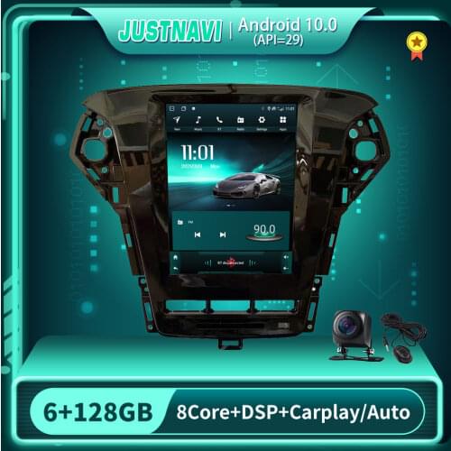 JUSTNAVI Android 10.0 For Ford Mondeo 2011-2013 Car Video Player Tesla Style Multimedia Player Navigation DSP Carplay BT 9.7