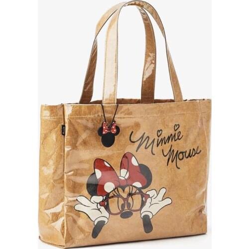 Disney Mickey mouse Cartoon Tote Bag Washed Paper Waterproof One Shoulder Lady Bag Kraft Paper Shopping Bag