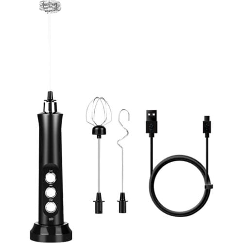 USB Rechargeable Milk Frother Mixer 2 Whisk Handheld 3-Speed Milk Foamer