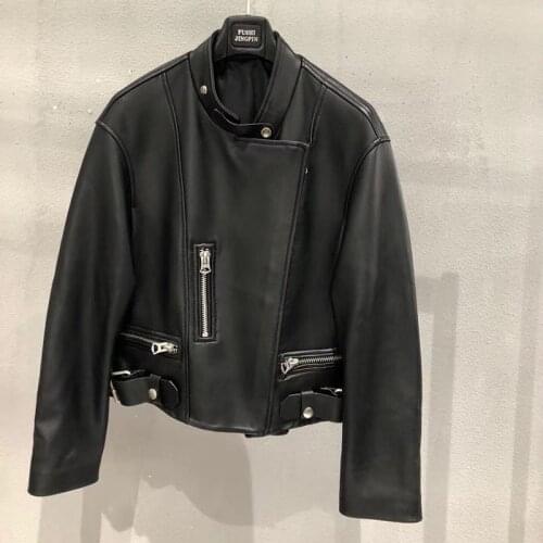 Autumn Genuine Leather Jacket Women 2021 Fashion Real Sheepskin Coat Rivet Motorcycle Biker Jacket Female Leather Coat plus size