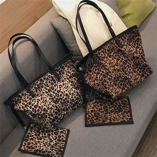 Women Leopard Print Shoulder Bags Female Fashion Tote Bag Sets Ladies Casual Zipper Handbags Femme