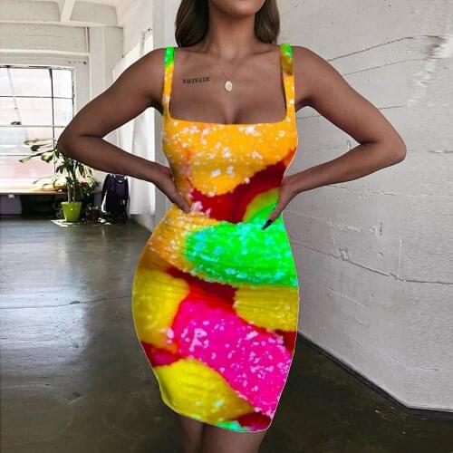 KYKU Brand Candy Dresses Women Colorful Vestido Sexy Rainbow 3d Print Street Sundress Womens Clothing Plus Size Short Beach