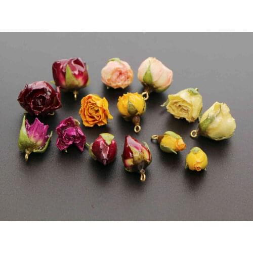 15-20MM Real Red Beige Yellow Pink Preserved Dry Rose Flower with Epoxy Filled DIY Earrings Charm Supplies 1800397