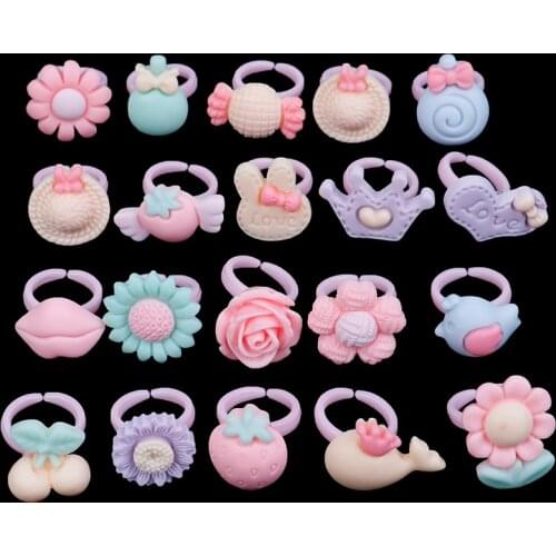 20pcs Diy Craft Toys Love Kids Cute Sweet Rings Design Flower Animal Fashion Accessories Girl Child Gifts Finger Rings