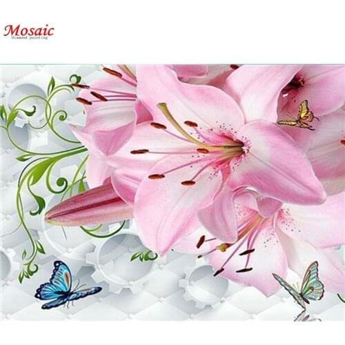 DIY Diamond Painting Cross Stitch Diamond Embroidery lily Flower Full Square Rhinestone Mosaic Unfinished Home Decoration Gift