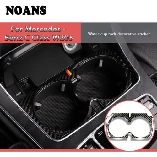 Aluminum Car Carbon Fiber Water Cup Holder Frame Trim Stickers For Mercedes Benz C Class W205 C180 C200 C300 GLC Accessories