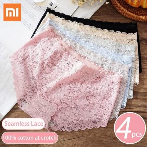3pcs Xiaomi Seamless Underwear Women Pure Cotton Antibacterial Mid-waist Ice Silk Thin Sexy Ladies Uenderpants Triangle Panties