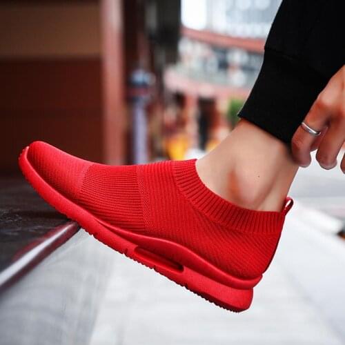 Large Size Summer Slip-on Sneakers Socks Men Sport Shoes Women Running Shoes Mens Sports Shoes Rd Knit Tennis Male Gym GME-1270