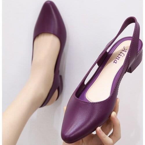 Comemore Baotou Jelly Sandals Women Pointed Toe Chunky Med High Heels Flip Flops Sling Back Casual Candy Skidproof Beach Shoes