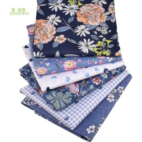 Chainho,6pcs/Lot,Blue Floral Series,Printed Twill Cotton Fabric,Patchwork Cloth,DIY Sewing Quilting Material For Baby & Children
