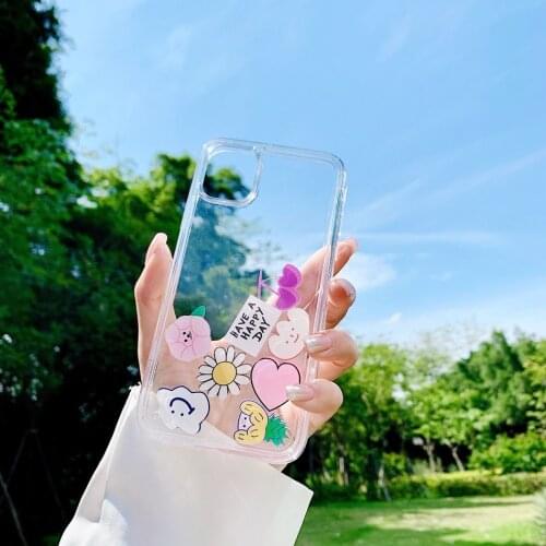 Korean Style Float Blocks Phone Case For iPhone 12 11 Pro Max XR XS Max 7 8 Plus SE 2020 Dynamic Flower Transparent Back Cover