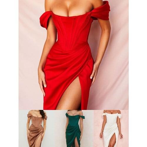 Deive Teger 2021 New Ivory Satin Irregular Off Shoulder Dress Sexy Dresses Party Night Club Dress Bodycon Dress CB Summer Dress