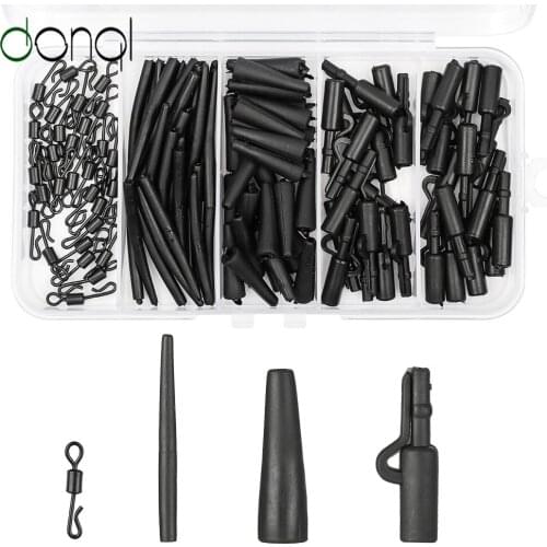 DONQL 90Pcs Buffer Fishing Connector Accessories Set Sleev Rolling Swivel Rig Sinker Weights Anti Tangle Sleeves Fishing Tackle