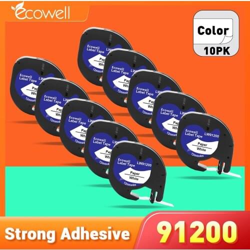 Ecowell 10x Compatible for Dymo LetraTag label Tape 91200 for DYMO LT-100H, LT-100T, QX50,Label Printer 12mm x 4m Black on White