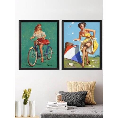 Elvgren for Issue Surprise Facts Skirting Beauties Screen Cultivating Catch The Poster Room Wall Stiker Decor Gift Home Prints