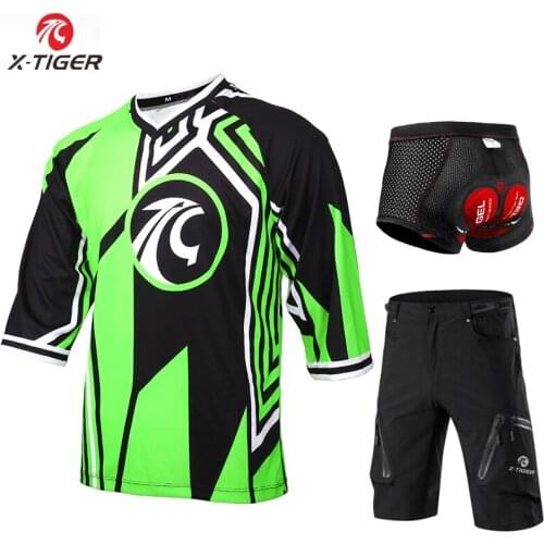 X-Tiger Autumn Long Sleeve Downhill Jerseys Set Quick-Dry MTB Bike Cycling Shorts Set Spring 100% Polyester Motorcycle DH Shirt