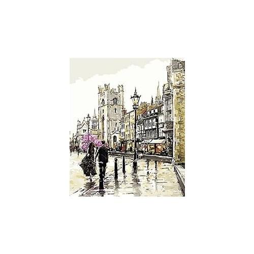MaHuaf-W505 Paris street building DIY oil painting by numbers coloring on canvas 40x50cm Framed