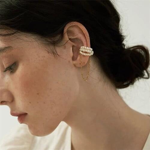 Natural Freshwater Pearl Tassel Ear Clip French Retro Magnet Ear Bone Clip Classic Fashion Romantic Ear Clip Female