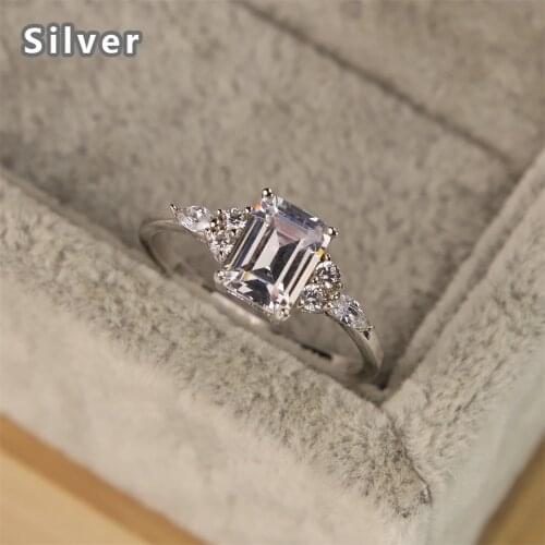 Hot selling 925 sterling silver fashion noble square crystal jewelry platinum ring platinum zircon zircon womans gift