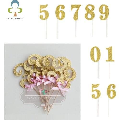 3 Set of Birthday Party Cake Insert 0-9 Glitter Number Cake Insert Decoration White Paper Stick Diy Party Decoration WYW