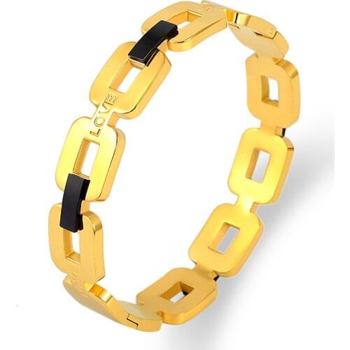 Summer 2021 Punk Jewelry Hiphop Chain Link Bracelet For Men Titanium Steel Hollow Love Letter Bangles Gold Color Wrist Bracelets
