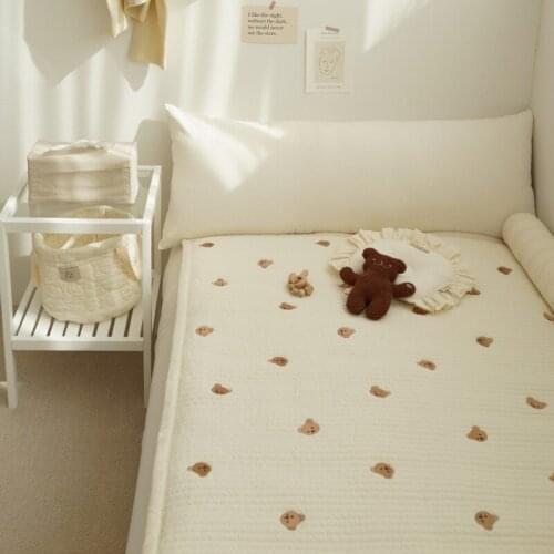 INS newborn childrens room baby crib mattress bear embroidery quilted bed linen cushion