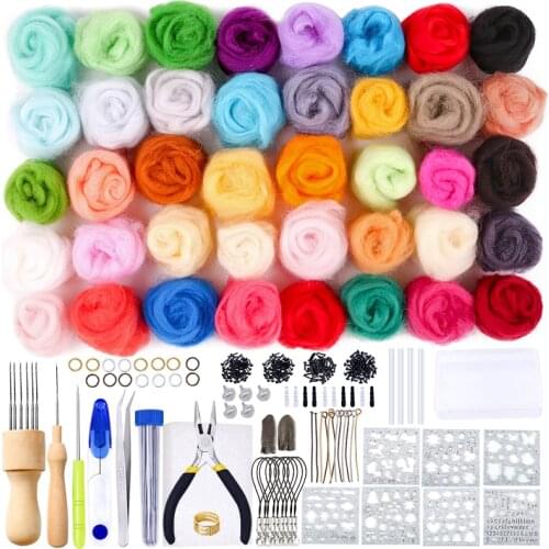 LMDZ 40 Colors Wool Fiber DIY Wool Felt Kit Handle Wool Felt Toys Making Fabric Materials Handcraft Felt Needle For Beginners