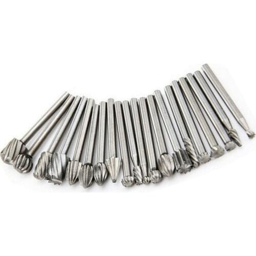 20pcs Silver HSS Carbide Burr Set Rotary Drill Bits Die Grinder Wood Carving Engraving Tool Different Angle