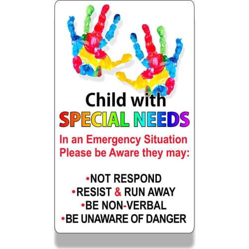 Child Special Needs Emergency Alert Sticker Car Van Window Bumper Vehicle Decal 3 wide by 5 tall