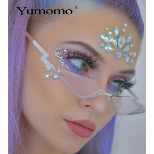 New Fashion Rimless Sunglasses Women 2020 Luxulry Brand Cat Eye Frameless Alloy Eyeglasses For Female UV400 Shades Oculos De Sol