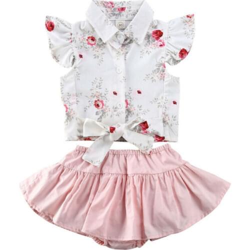Girl Clothes 2020 Lovely Kid Baby Girl Flowers Clothes Sleeveless Ruffle Top+Shorts Skirts 2pcs Outfit Summer